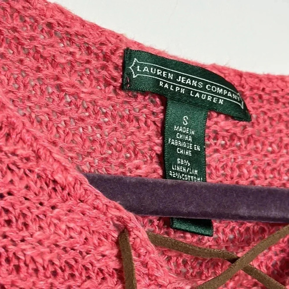 Ralph Lauren Linen Cotton Knitted Tunic Sweater Pullover Dusty Pink Suede Tassel - Picture 6 of 7